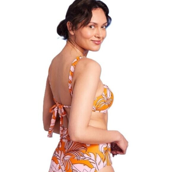 NEW Kona Sol Multi-Way Bandeau Bikini Top Size M Orange Floral Print TARGET NWT - Picture 11 of 11